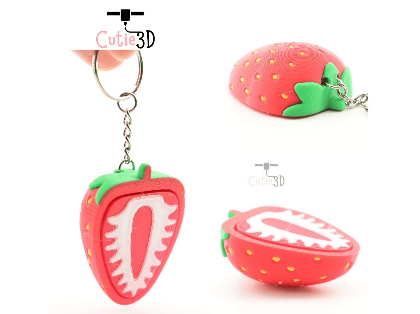 Digital Downloads - Cutie3D Strawberry Slice Keycap Fidget Clicker Keychain - Cute Backpack Keychain