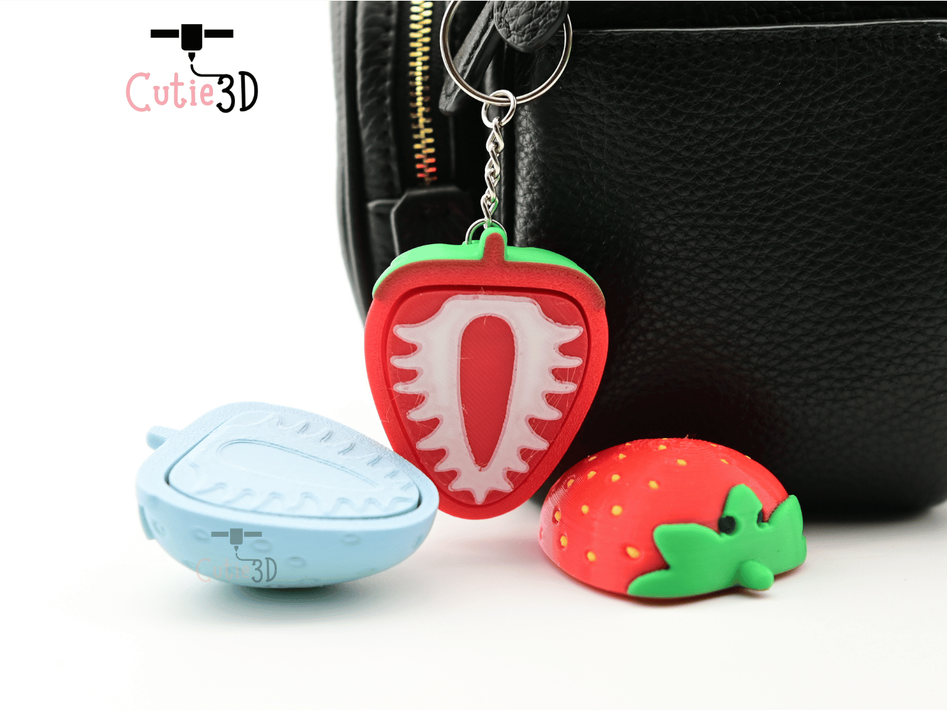 Digital Downloads - Cutie3D Strawberry Slice Keycap Fidget Clicker Keychain - Cute Backpack Keychain