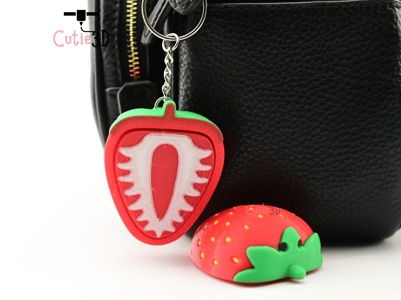 Digital Downloads - Cutie3D Strawberry Slice Keycap Fidget Clicker Keychain - Cute Backpack Keychain