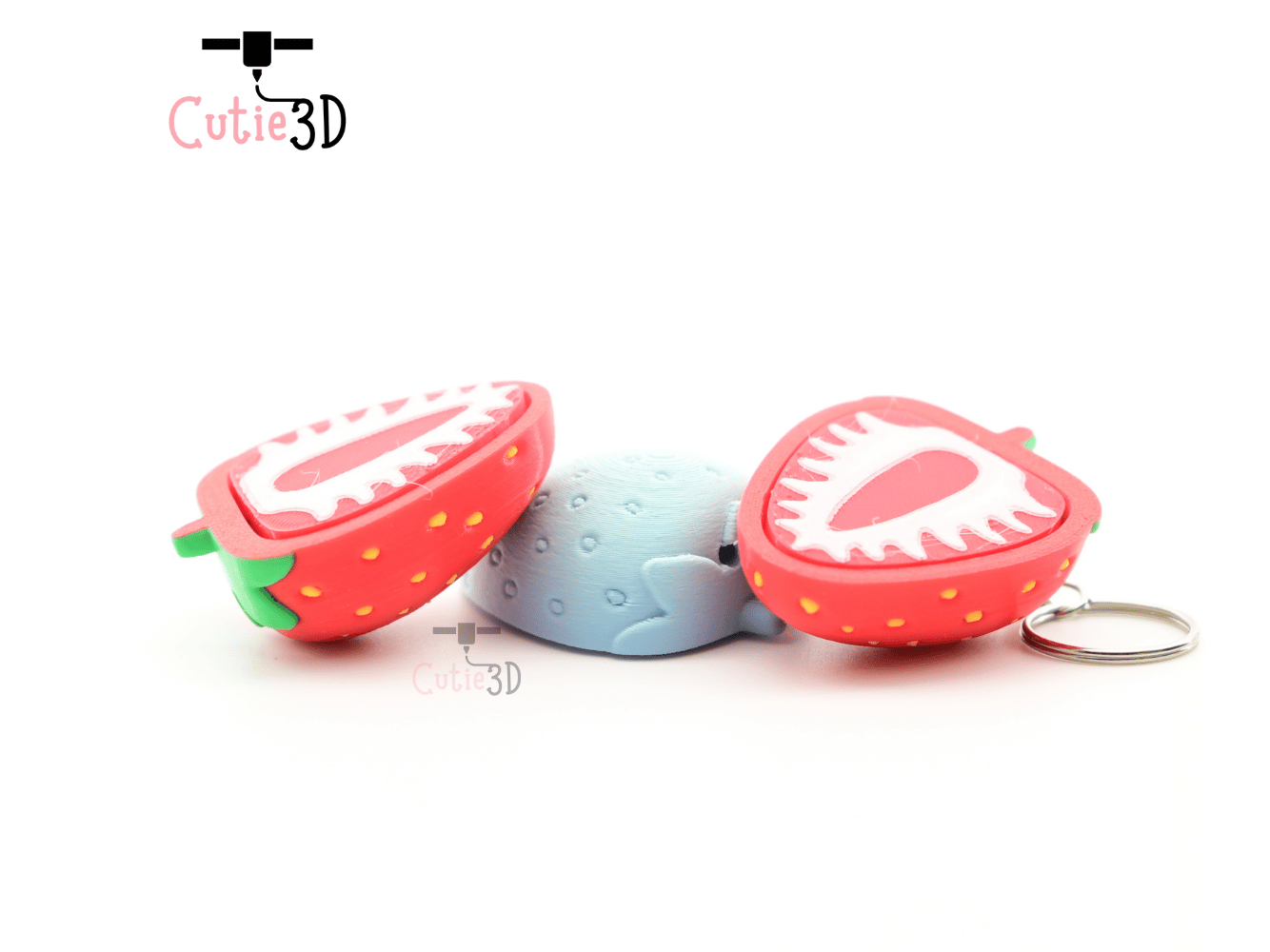 Digital Downloads - Cutie3D Strawberry Slice Keycap Fidget Clicker Keychain - Cute Backpack Keychain