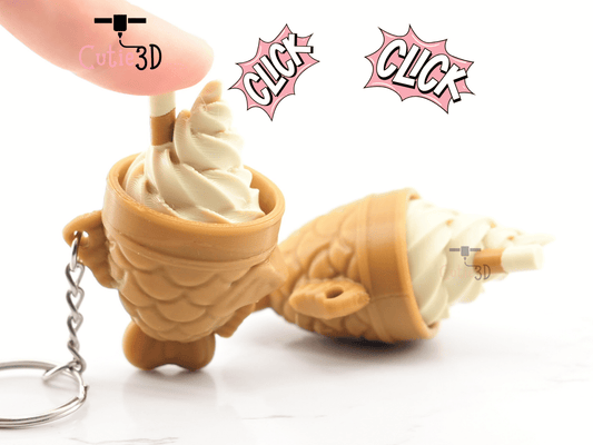 Digital Downloads - Cutie3D Taiyaky Fish Waffle Ice Cream Keycap Fidget Clicker Keychain - Cute Backpack Keychain