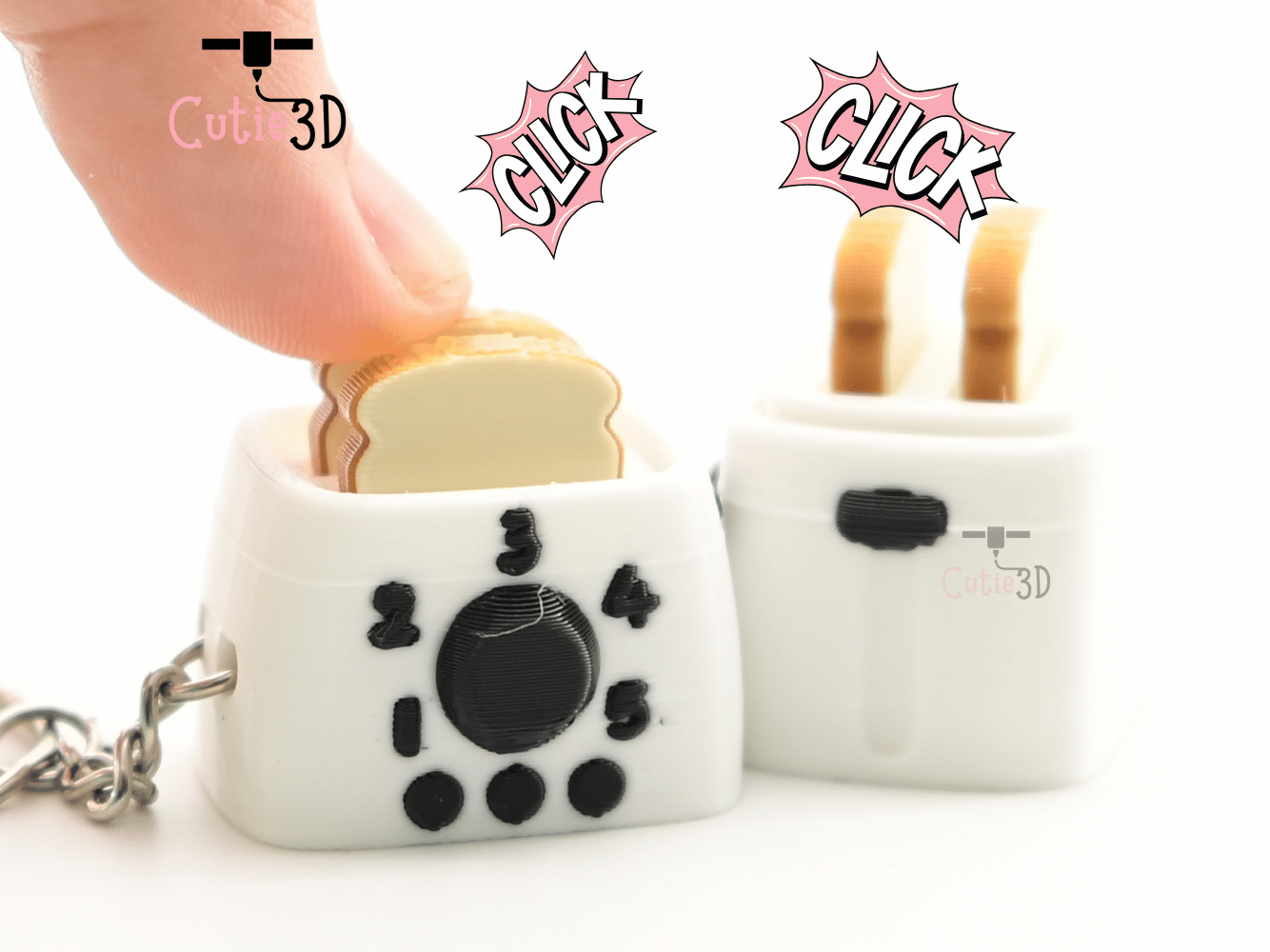 Digital Downloads - Cutie3D Toaster With Sliced Bread Keycap Fidget Clicker Keychain - Cute Backpack Keychain