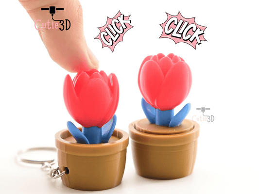 Digital Downloads - Cutie3D Tulip Flower Pot Keycap Fidget Clicker Keychain - Cute Backpack Keychain