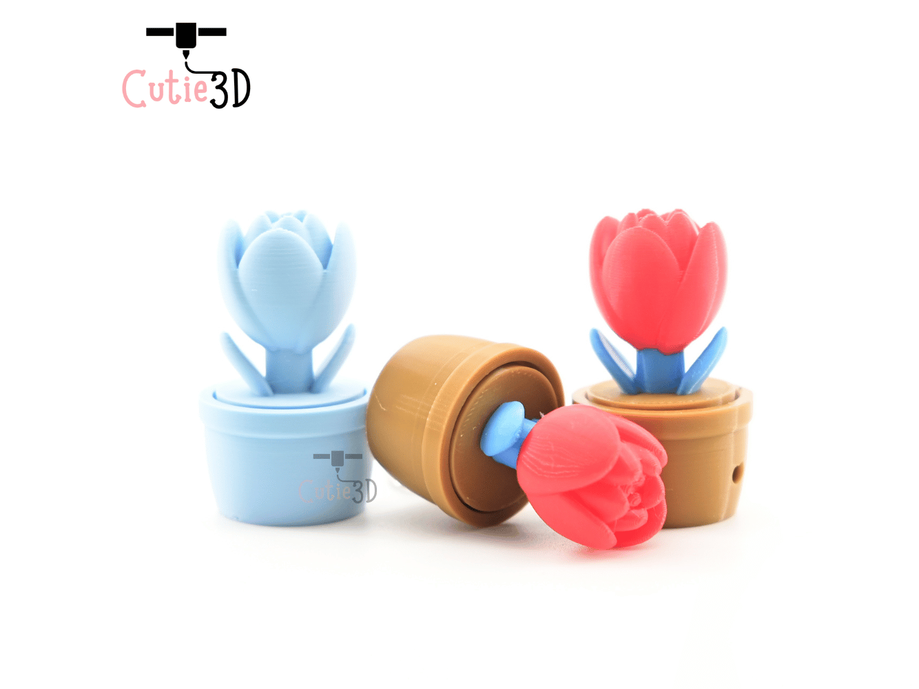 Digital Downloads - Cutie3D Tulip Flower Pot Keycap Fidget Clicker Keychain - Cute Backpack Keychain