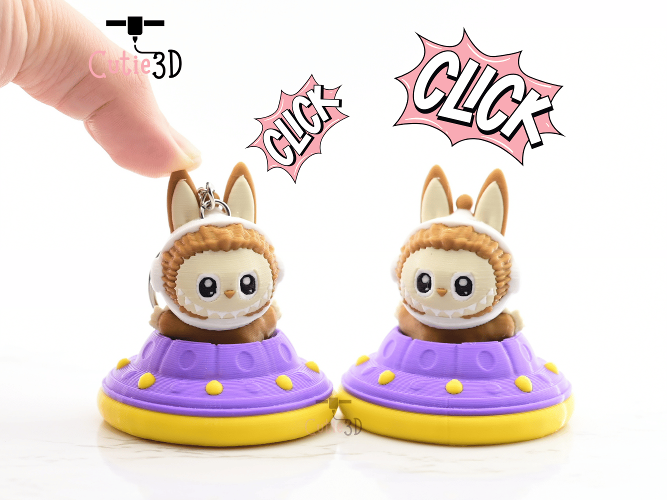 Digital Downloads - Cutie3D Twisty Clicker Fidget Alien Labubu In UFO Keychain - Cute Backpack Keychain - Cute Labubu Keychain