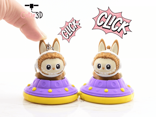 Digital Downloads - Cutie3D Twisty Clicker Fidget Alien Labubu In UFO Keychain - Cute Backpack Keychain - Cute Labubu Keychain