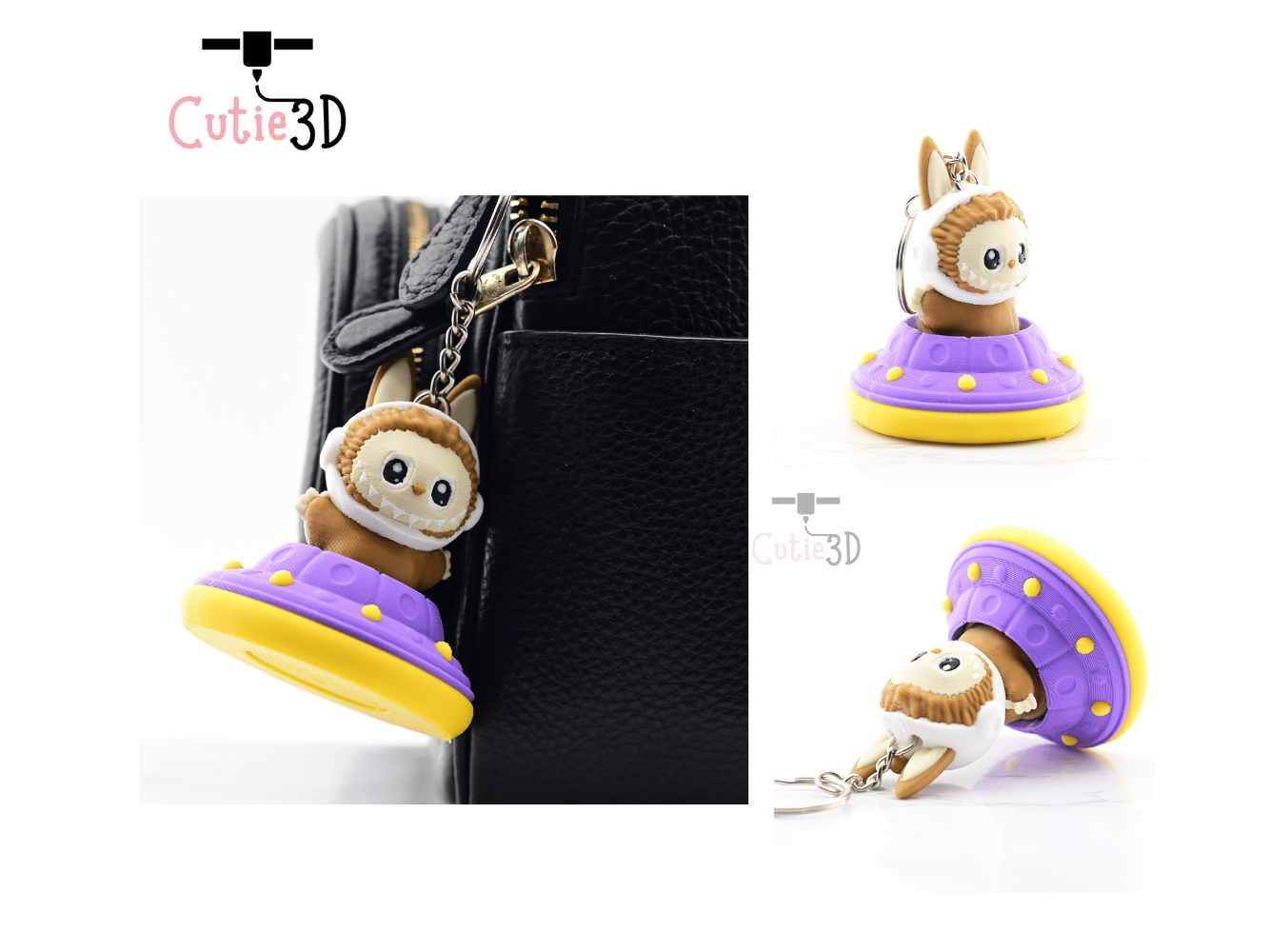 Digital Downloads - Cutie3D Twisty Clicker Fidget Alien Labubu In UFO Keychain - Cute Backpack Keychain - Cute Labubu Keychain