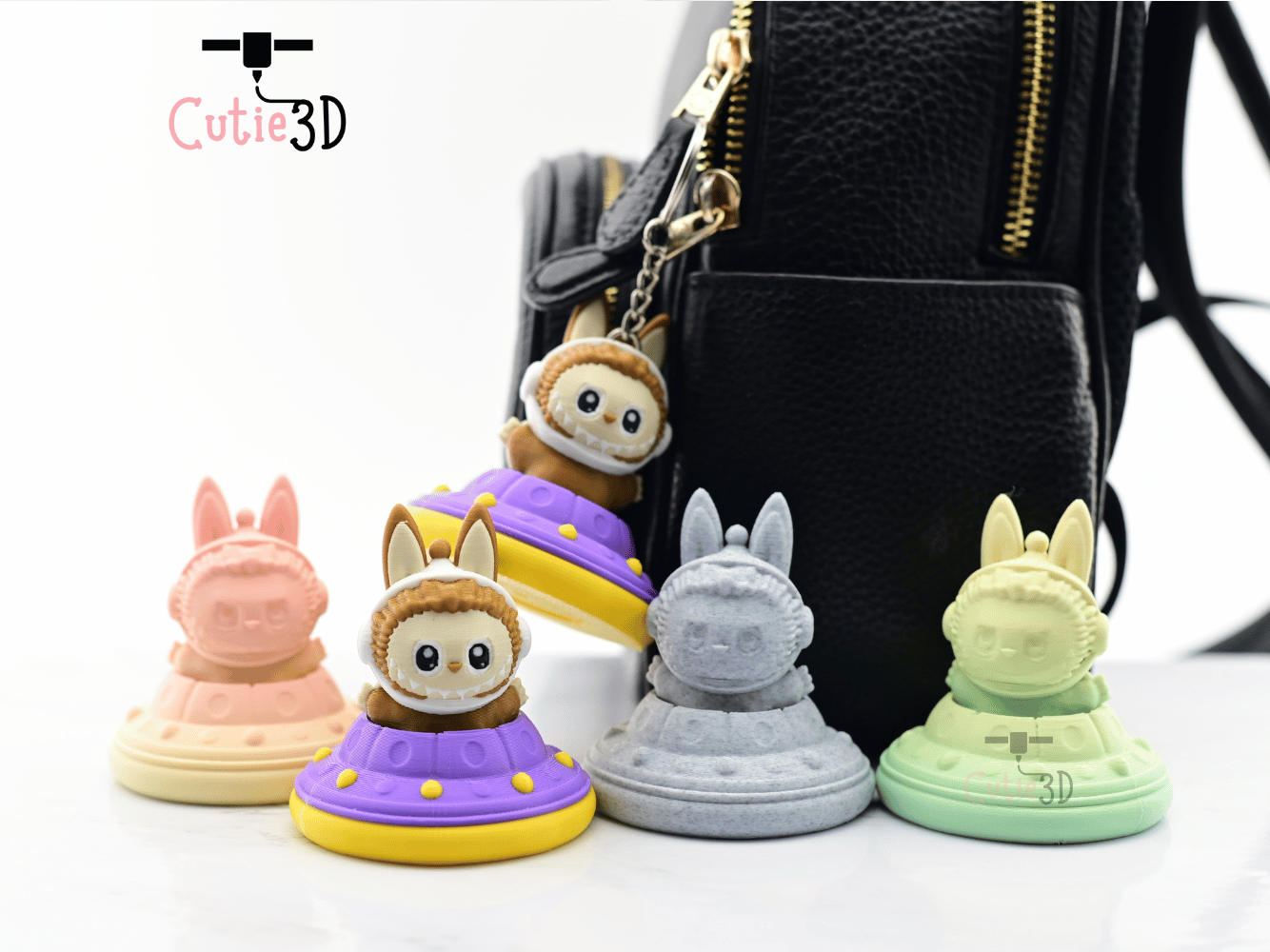 Digital Downloads - Cutie3D Twisty Clicker Fidget Alien Labubu In UFO Keychain - Cute Backpack Keychain - Cute Labubu Keychain