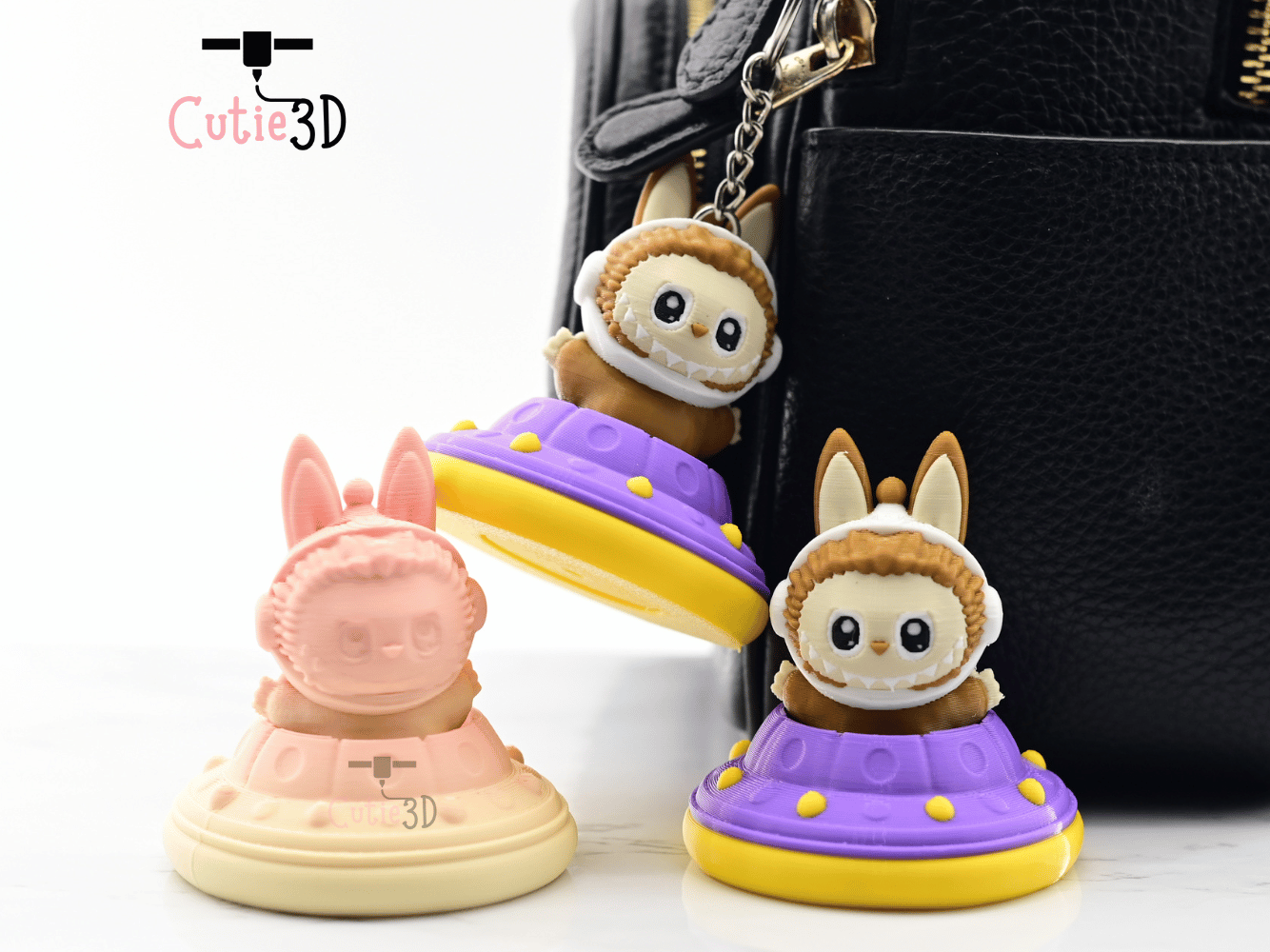 Digital Downloads - Cutie3D Twisty Clicker Fidget Alien Labubu In UFO Keychain - Cute Backpack Keychain - Cute Labubu Keychain