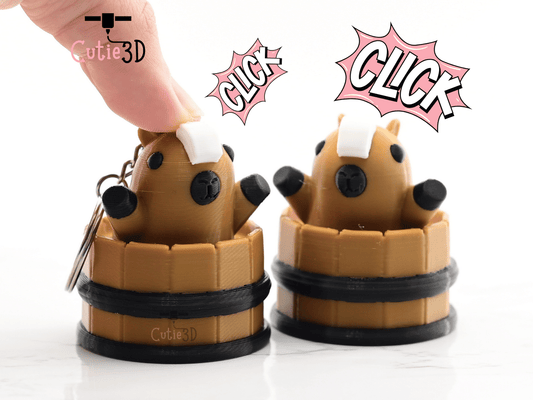 Digital Downloads - Cutie3D Twisty Clicker Fidget Capybara Cozy Bath Keychain - Cute Backpack Keychain - Cute Animal Keychain