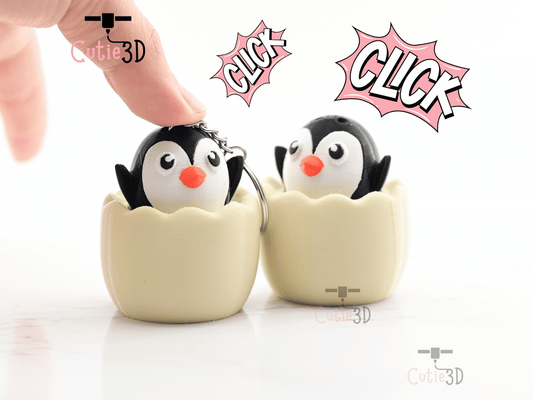 Digital Downloads - Cutie3D Twisty Clicker Fidget Penguin In An Egg Keychain - Cute Backpack Fidget Clicker Keychain