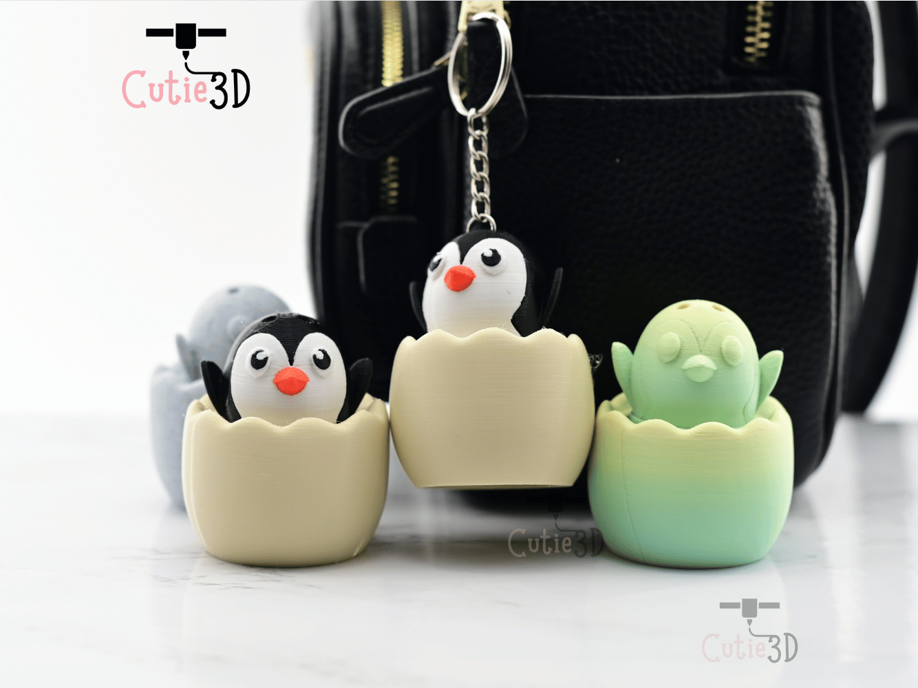 Digital Downloads - Cutie3D Twisty Clicker Fidget Penguin In An Egg Keychain - Cute Backpack Fidget Clicker Keychain