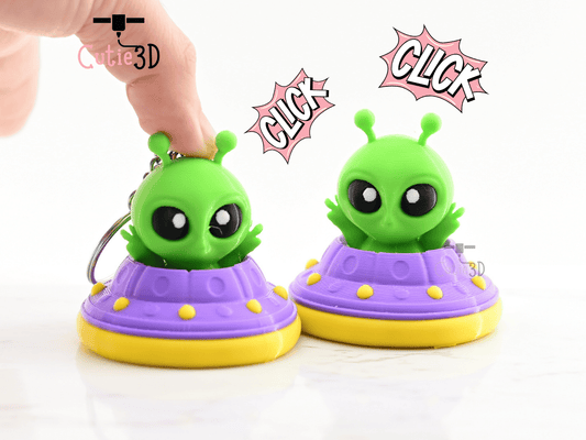 Digital Downloads - Cutie3D Twisty Keycap Fidget Clicker Alien In Ufo Keychain - Cute Backpack Keychain