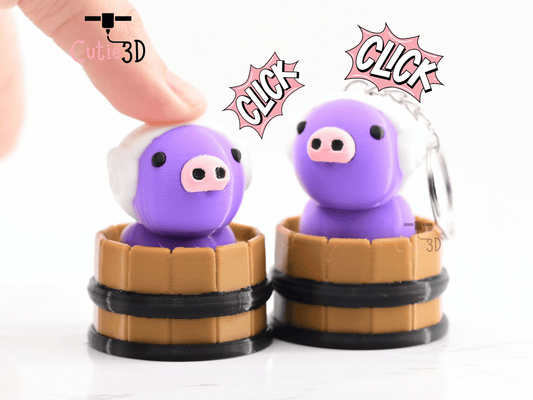 Digital Downloads - Cutie3D Twisty Keycap Fidget Clicker Pig In A Shower Barrel Keychain - Cute Backpack Keychain