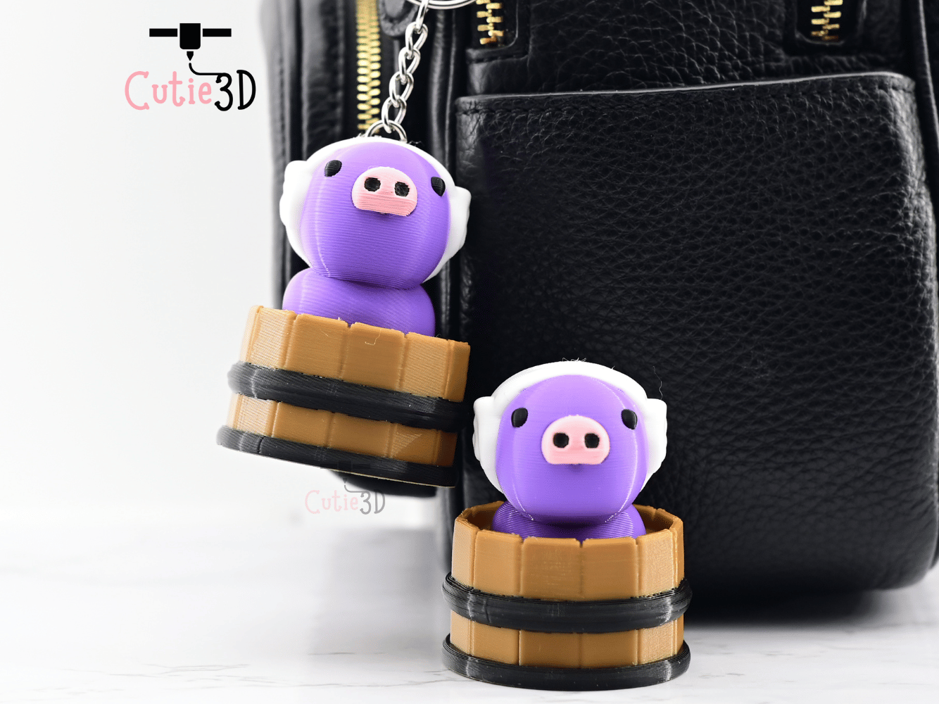 Digital Downloads - Cutie3D Twisty Keycap Fidget Clicker Pig In A Shower Barrel Keychain - Cute Backpack Keychain