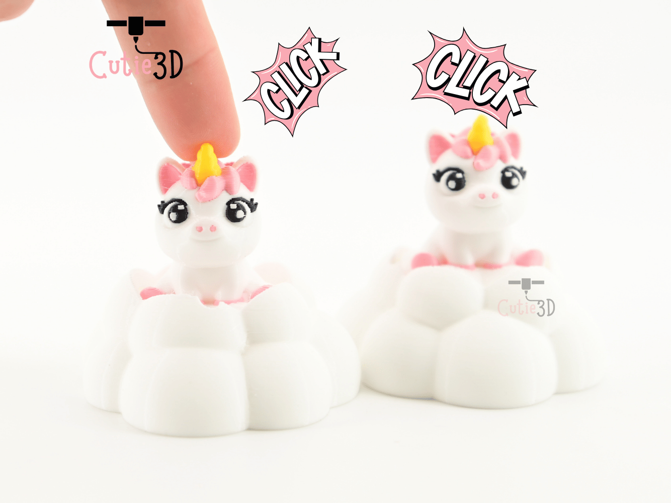 Digital Downloads - Cutie3D Unicorn On Puffy Cloud Keycap Fidget Clicker Keychain - Cute Backpack Keychain