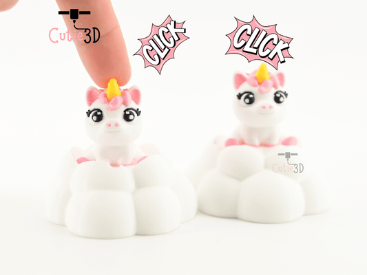 Digital Downloads - Cutie3D Unicorn On Puffy Cloud Keycap Fidget Clicker Keychain - Cute Backpack Keychain