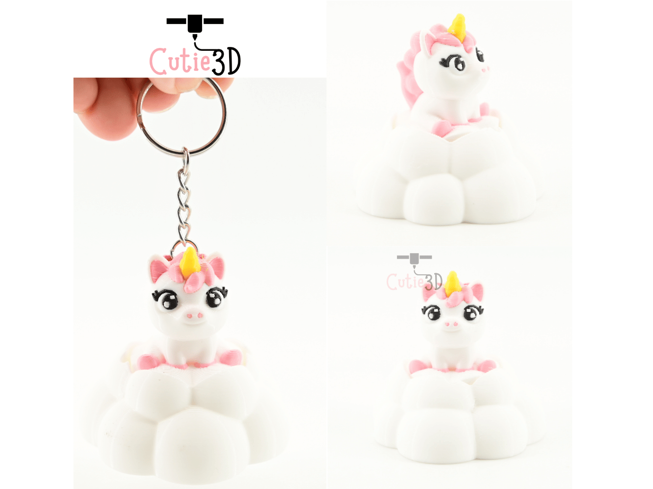 Digital Downloads - Cutie3D Unicorn On Puffy Cloud Keycap Fidget Clicker Keychain - Cute Backpack Keychain