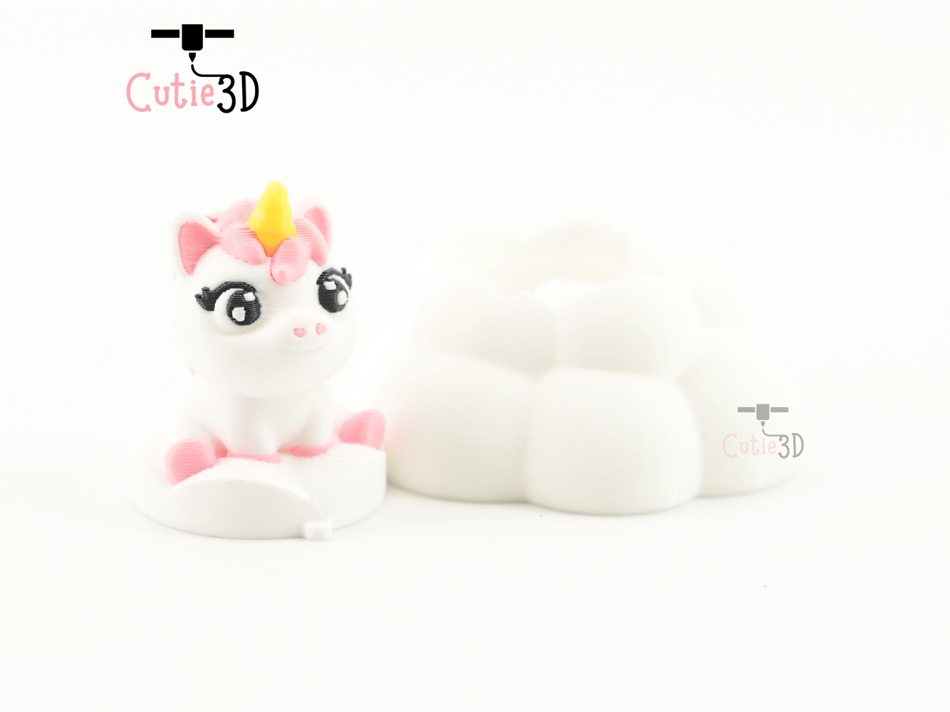 Digital Downloads - Cutie3D Unicorn On Puffy Cloud Keycap Fidget Clicker Keychain - Cute Backpack Keychain