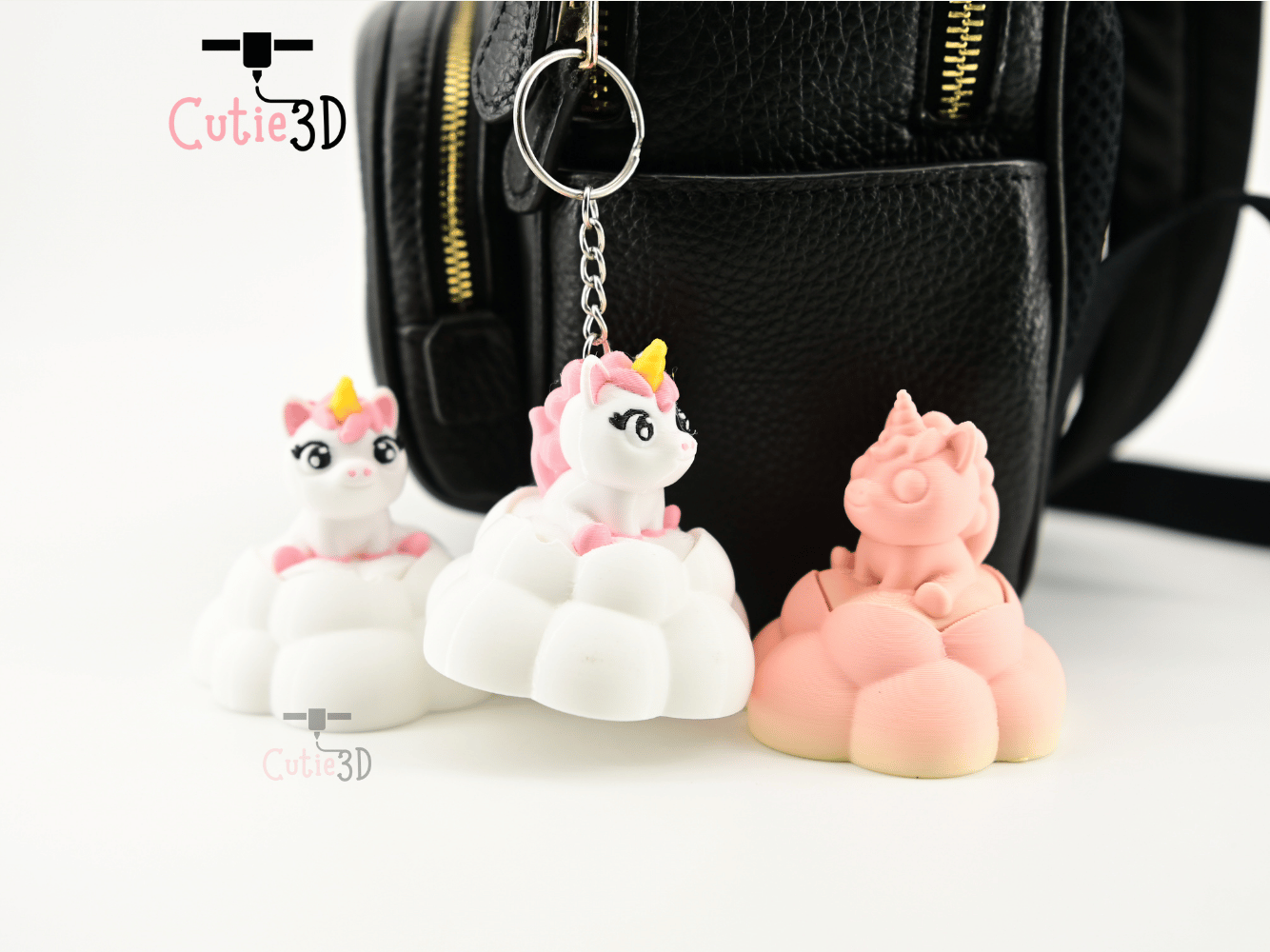 Digital Downloads - Cutie3D Unicorn On Puffy Cloud Keycap Fidget Clicker Keychain - Cute Backpack Keychain
