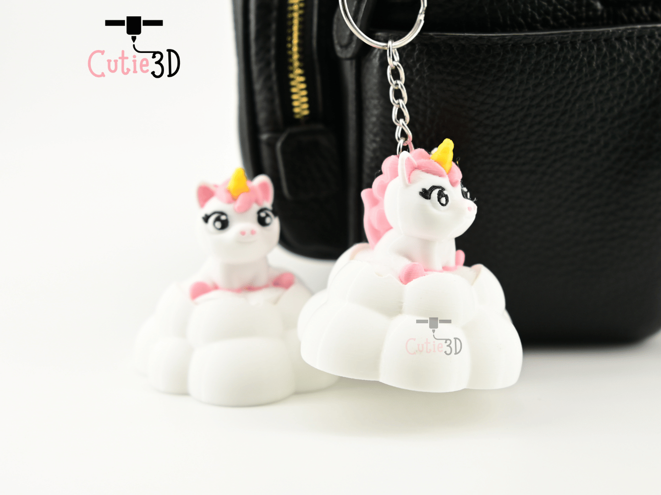 Digital Downloads - Cutie3D Unicorn On Puffy Cloud Keycap Fidget Clicker Keychain - Cute Backpack Keychain