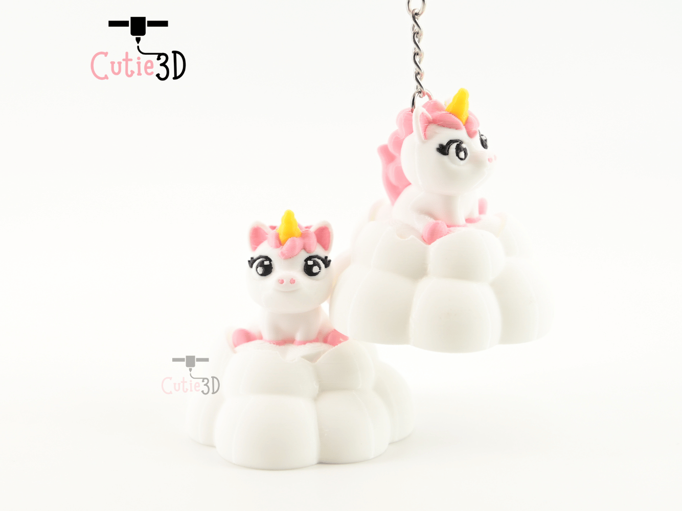 Digital Downloads - Cutie3D Unicorn On Puffy Cloud Keycap Fidget Clicker Keychain - Cute Backpack Keychain