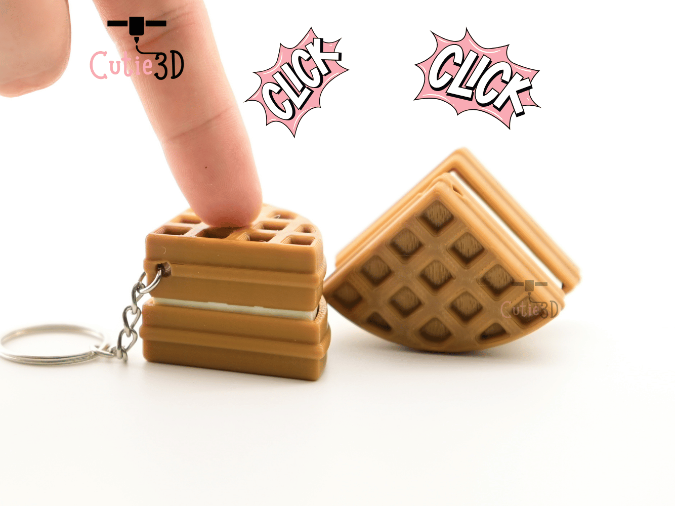 Digital Downloads - Cutie3D Waffle Ice Cream For Food Lovers Keycap Fidget Clicker Keychain - Cute Backpack Keychain