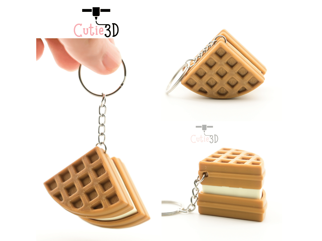 Digital Downloads - Cutie3D Waffle Ice Cream For Food Lovers Keycap Fidget Clicker Keychain - Cute Backpack Keychain