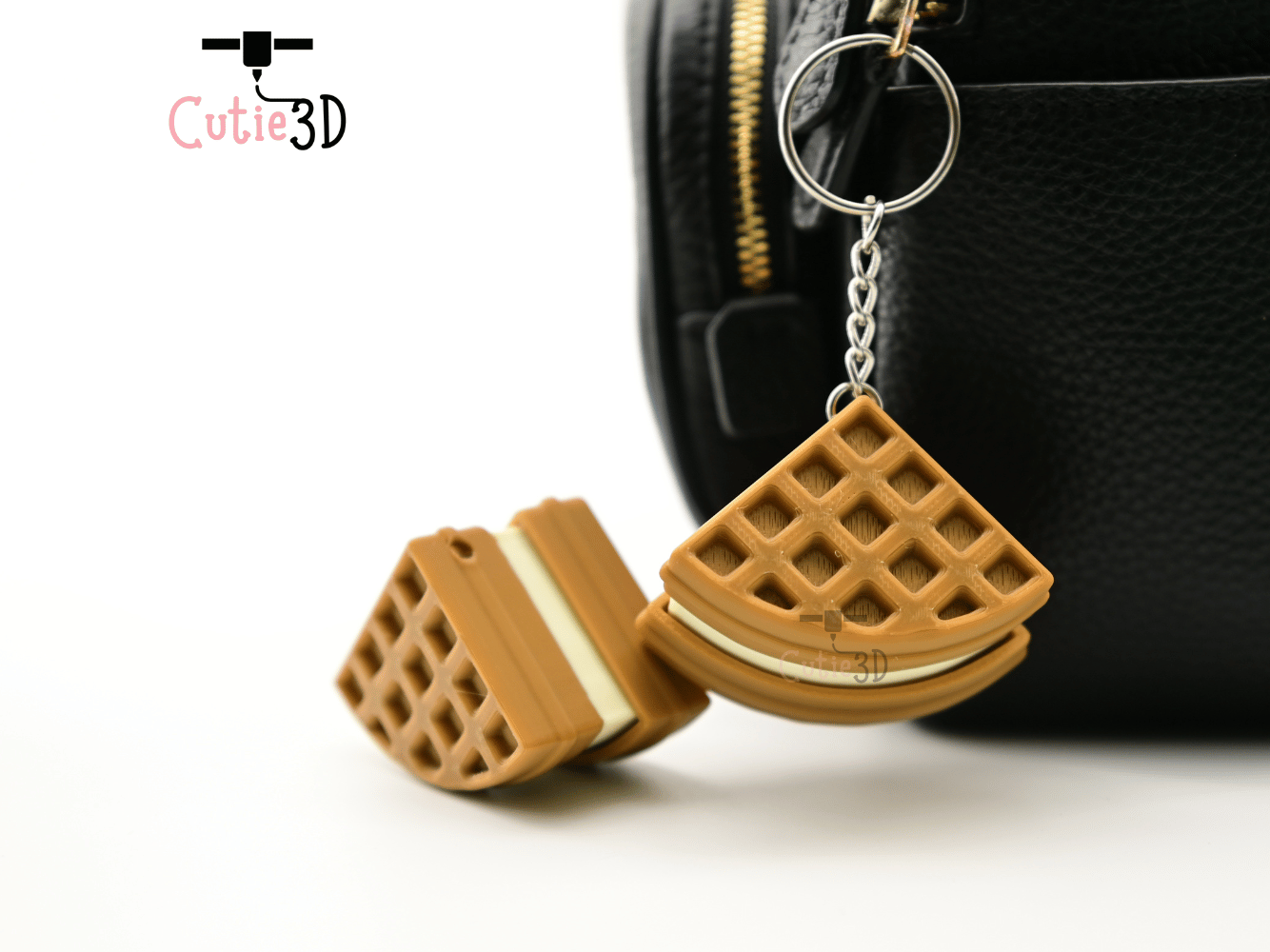 Digital Downloads - Cutie3D Waffle Ice Cream For Food Lovers Keycap Fidget Clicker Keychain - Cute Backpack Keychain