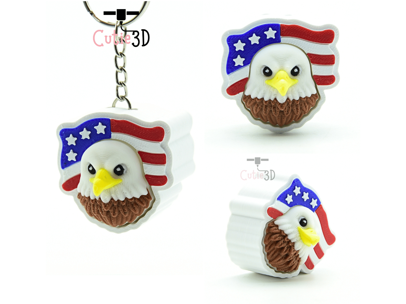 Cutie3D-American Flag Bald Eagle for July 4th Fidget Clicker Keychain_02.png